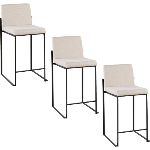 Fuji 26" High Back Counter Stool in Black Steel & Beige Fabric (Set of 3)